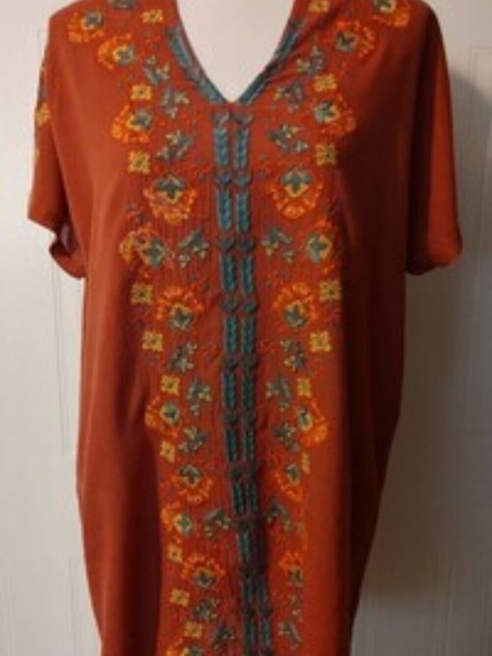 NATURAL LIFE Embroidered Terracotta Color Oversize Tunic Dress Size Small